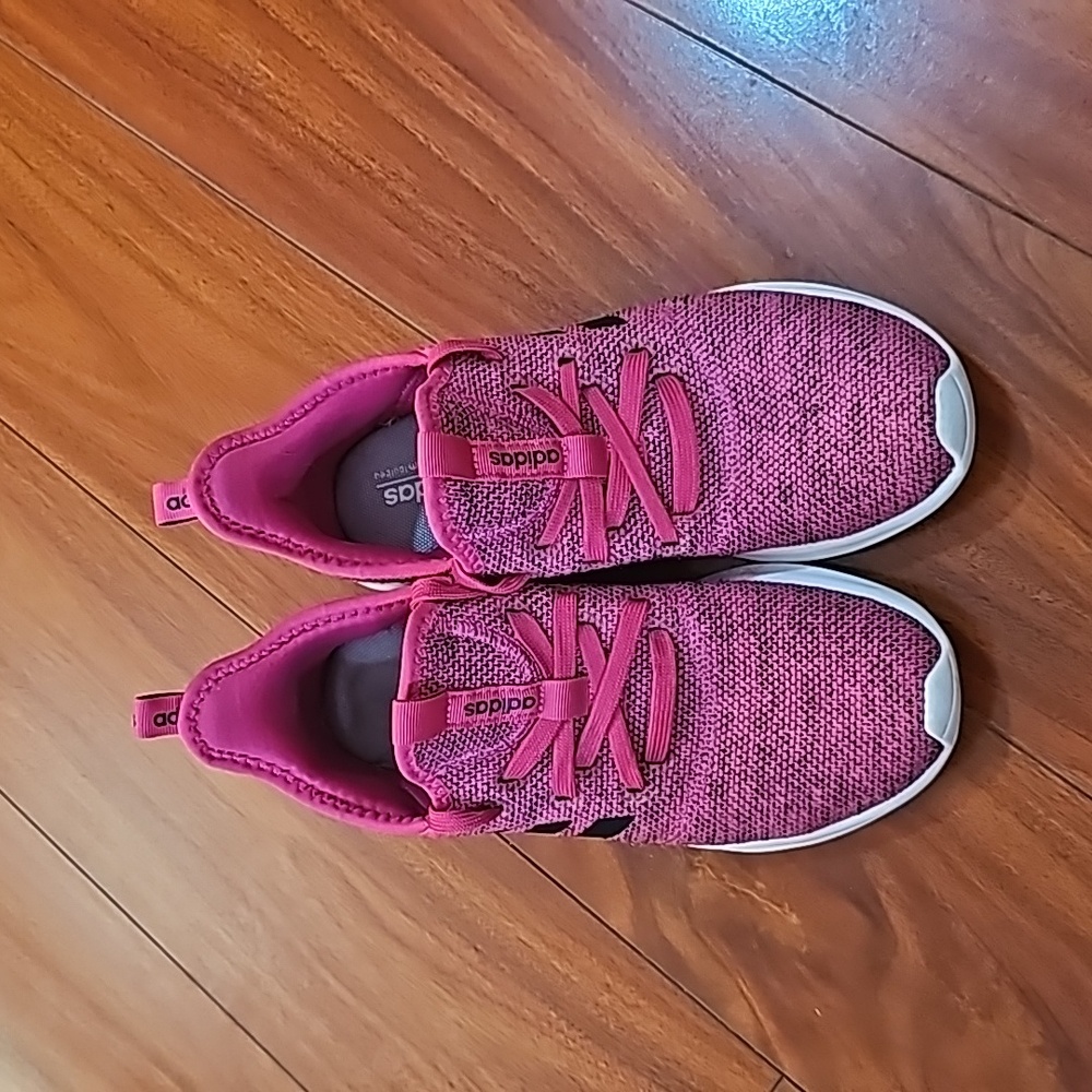 Adidas Girls Cloudfoam Pure K Pink Black Shoes Size 6 EUC